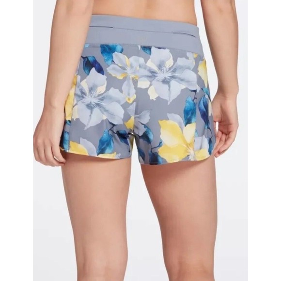 CALIA‎ Womens Printed Petal Hem Stretch Performance Shorts L Gray Blue Yellow - Picture 2 of 6